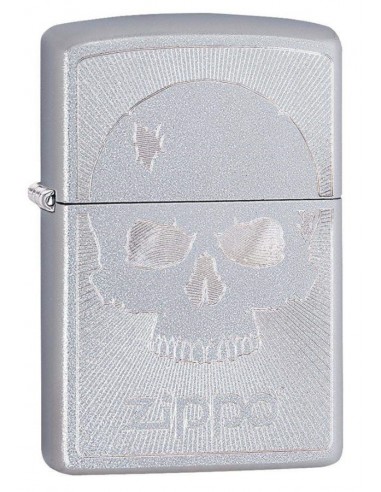 Zippo Lighter Satin Chrome Scull With Lines