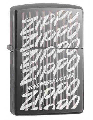 Zippo Lighter High Polish Chrome Black Ice Zippo Script