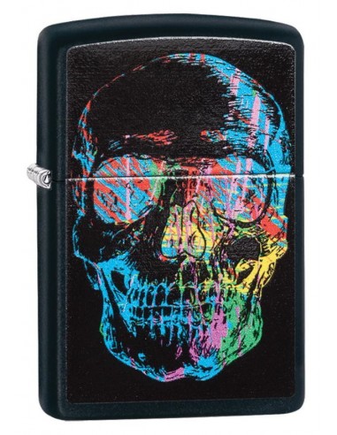 Zippo Lighter  Black Matte Colorful Skull 