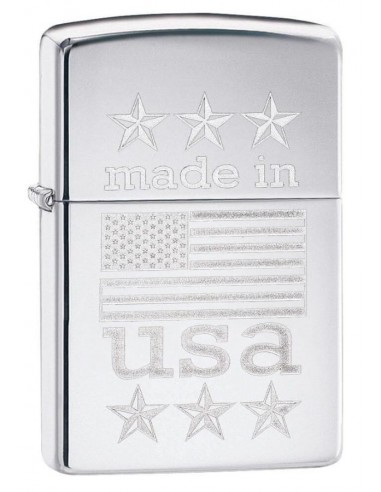 Zippo Lighter High Polish Chrome Made in USA Wth Flag