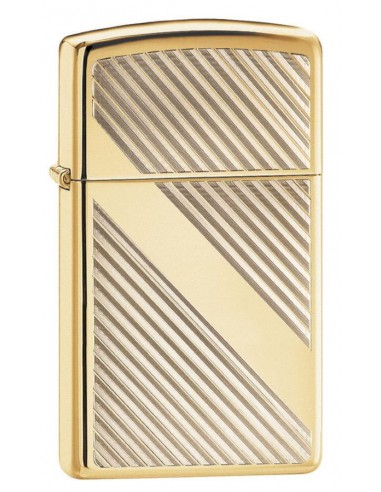 Zippo Lighter Slim High Polish Brass Line Design