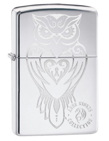 Zippo Lighter High Polish Chrome Anne Stokes Owl Heart