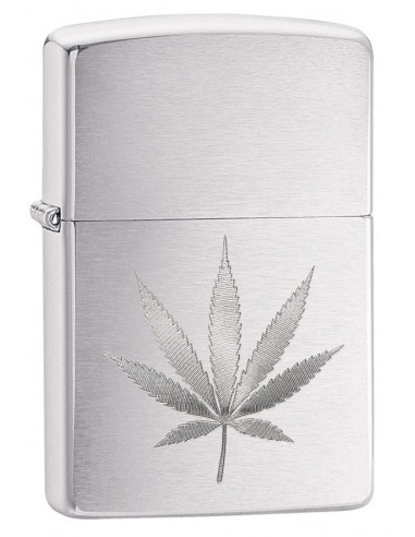 Zippo Lighter Brushed Chrome Marijuana Leaf Design