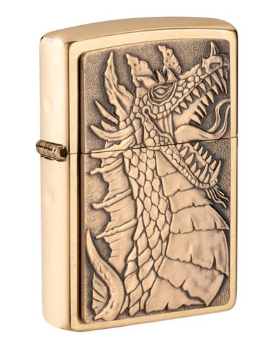Zippo Lighter Brushed Brass Dragon 1 Emblem