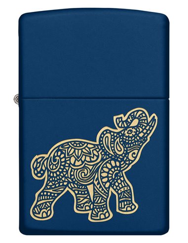 Zippo Lighter Navy Matte Lucky Elephant Mandala Desig
